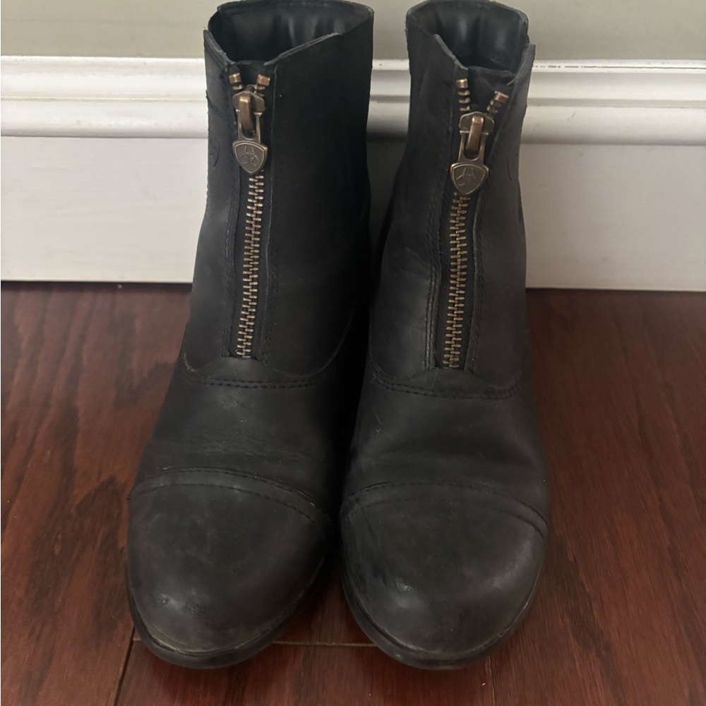 Ariat Black Leather Zip Front Paddock Equestrian Boots Sz 1